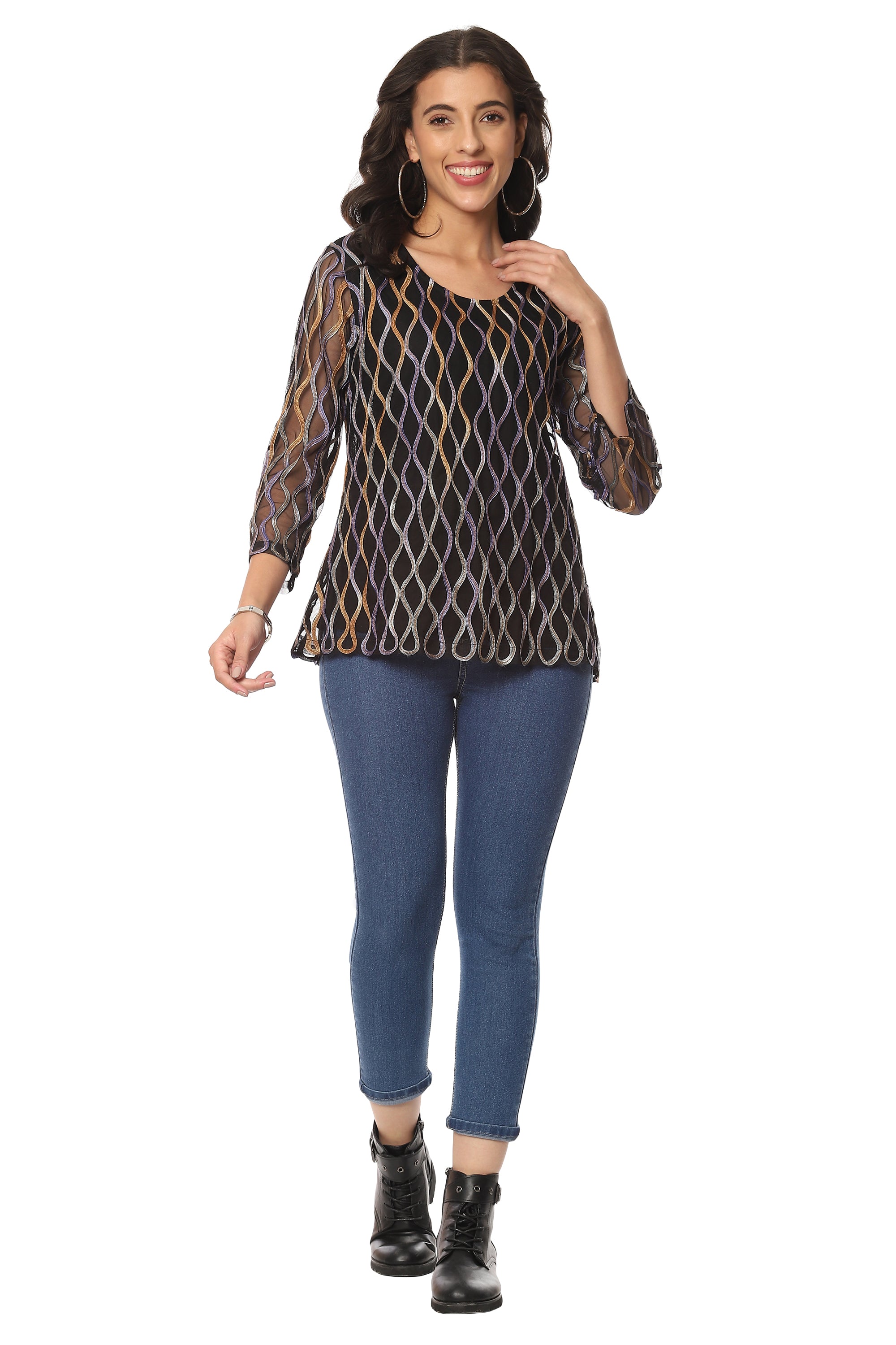 Parsley & Sage Pamela Allover Soutache Ribbon pullover (Gold) (23F567C)