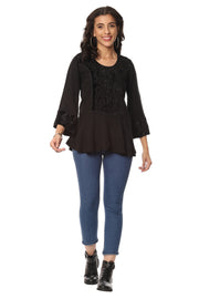 Parsley & Sage Sandy Embroidered Top (23F580C)(Black)