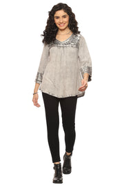 Parsley & Sage Vintage Wash Verity Tonal Embroidery Top (Silver)(23F582C)