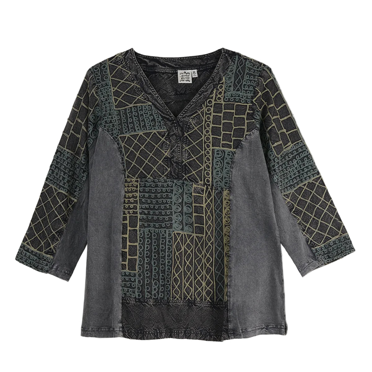 Parsley & Sage Mandy Embroidered Top (23F562C)(Charcoal)