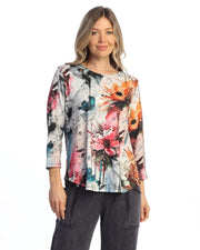 Jess & Jane Wall flower Spun Poly  Round Hem Top (24-2264)(Multi)