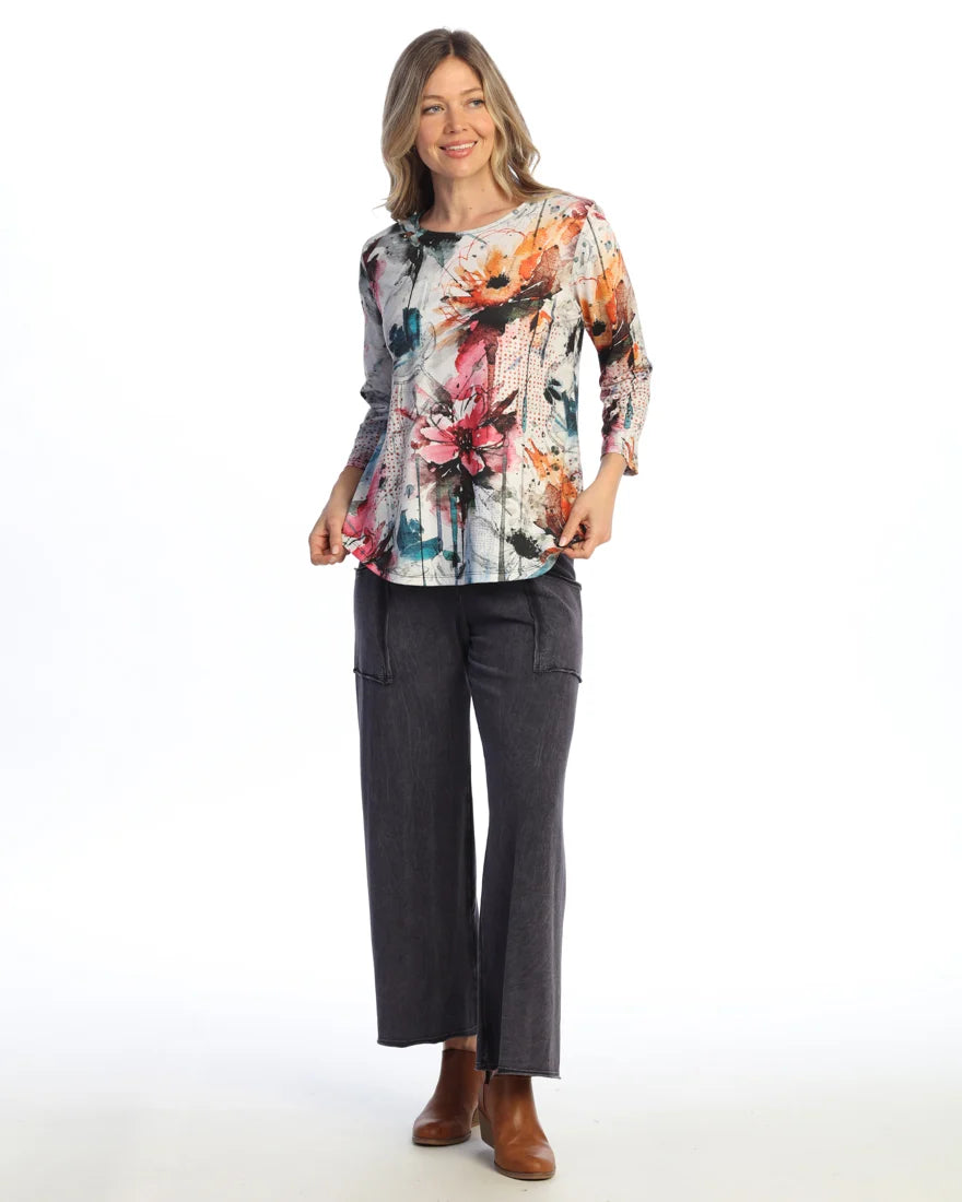 Jess & Jane Wall flower Spun Poly  Round Hem Top (24-2264)(Multi)