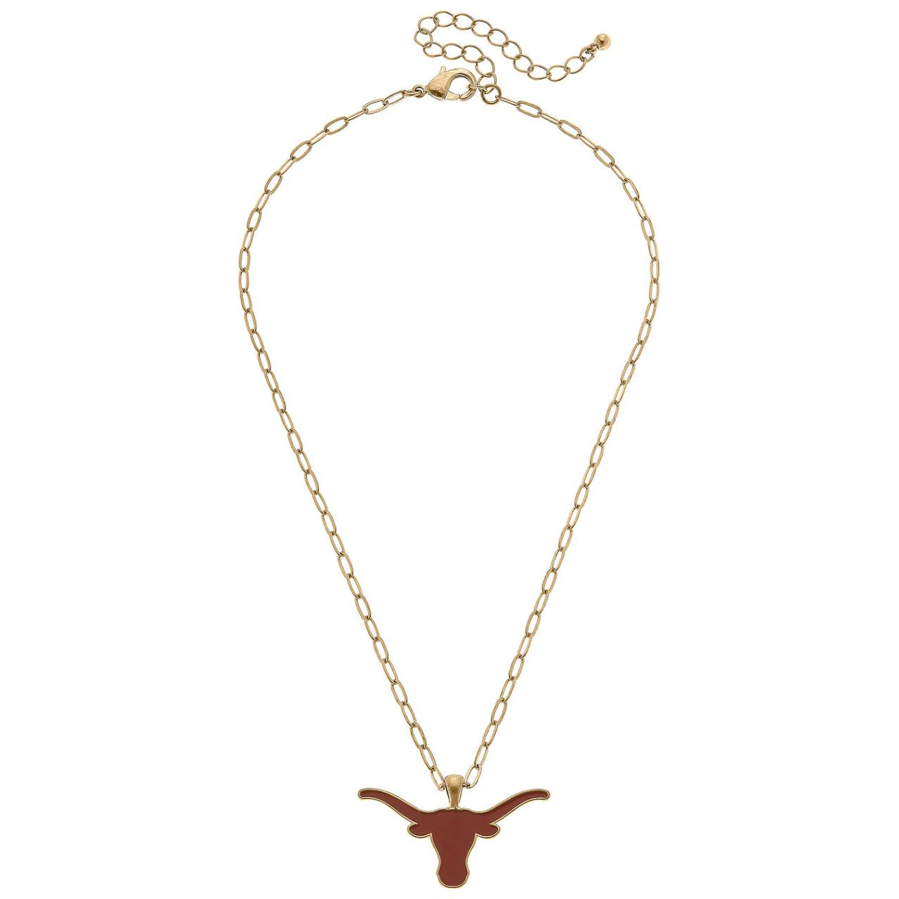 Texas Longhorn Canvas Burnt Orange Enamel Logo Pendant Necklace (GLD) (26268N-TEX)