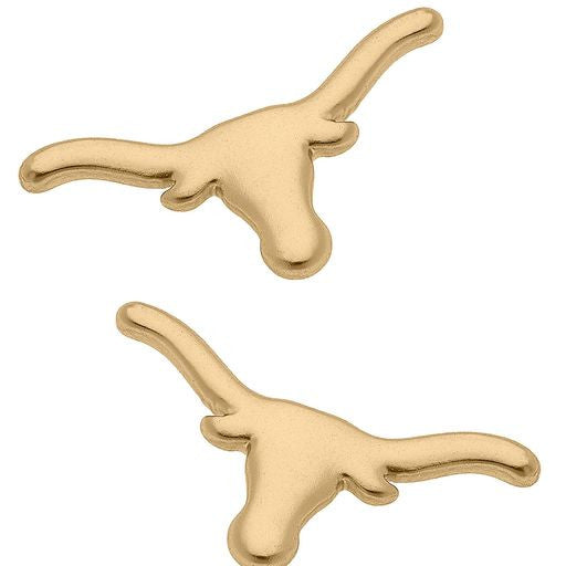 Texas Longhorn Canvas 24k Plated Logo Stud Earrings (GLD) (24109E-TEX)