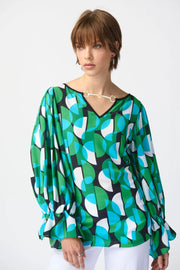 Joseph Ribkoff Geo Print Pop-over Top (241116)(Black Multi)