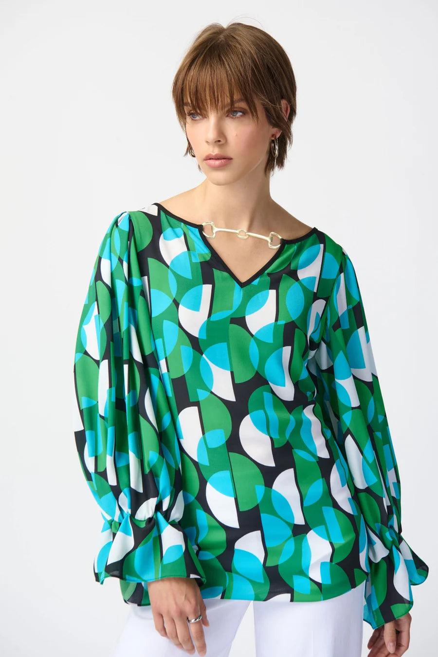 Joseph Ribkoff Geo Print Pop-over Top (241116)(Black Multi)