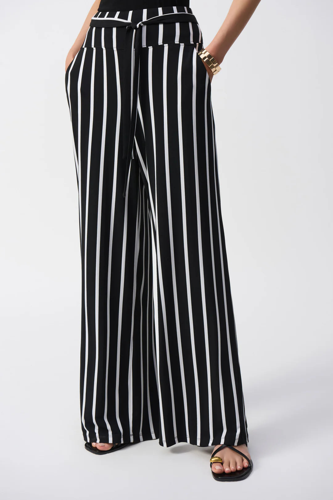 Joseph Ribkoff Striped Silky Knit Wide-Leg Pants (241135)(Black Vanilla)