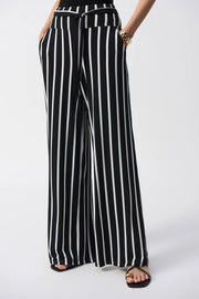 Joseph Ribkoff Striped Silky Knit Wide-Leg Pants (241135)(Black Vanilla)