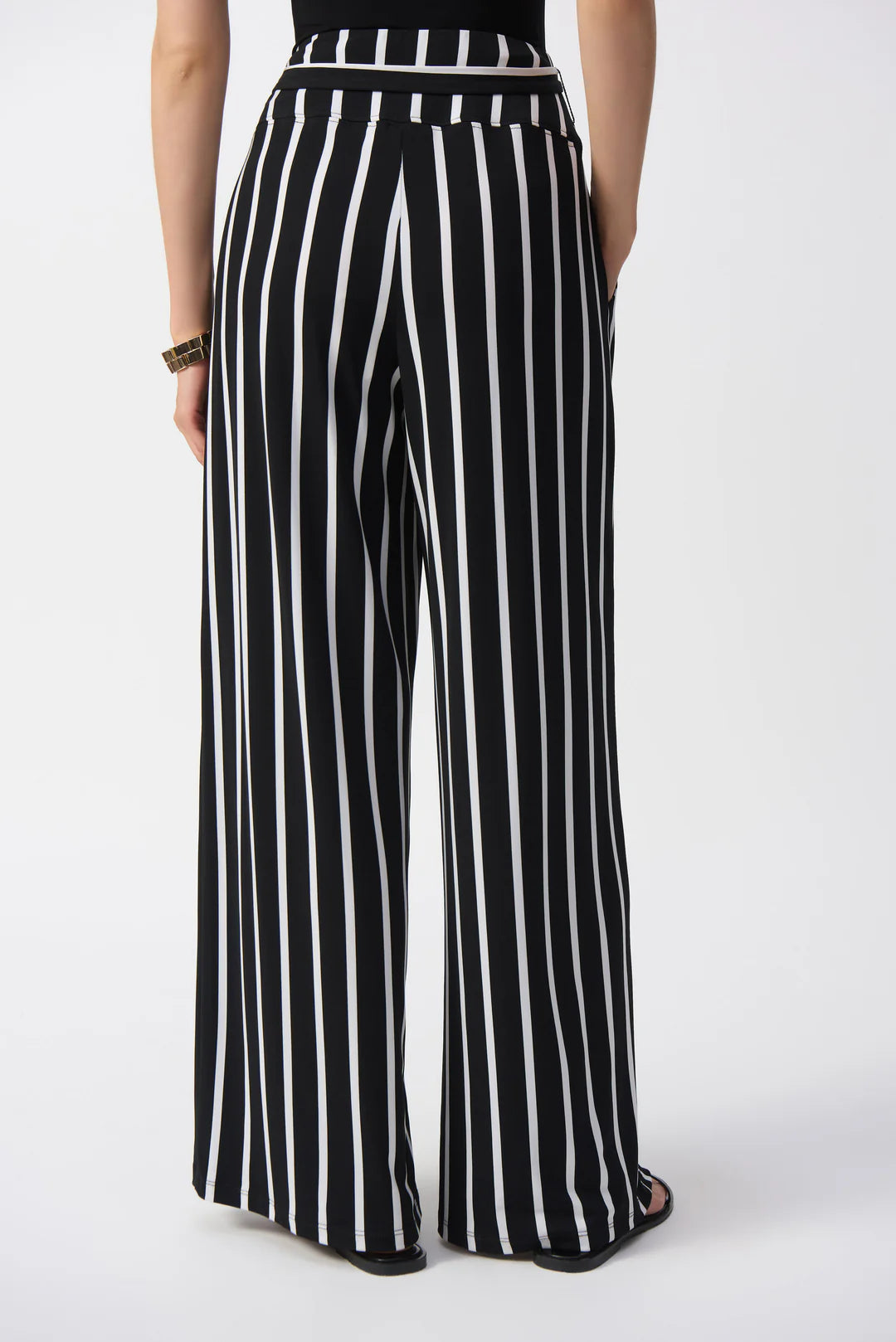 Joseph Ribkoff Striped Silky Knit Wide-Leg Pants (241135)(Black Vanilla)