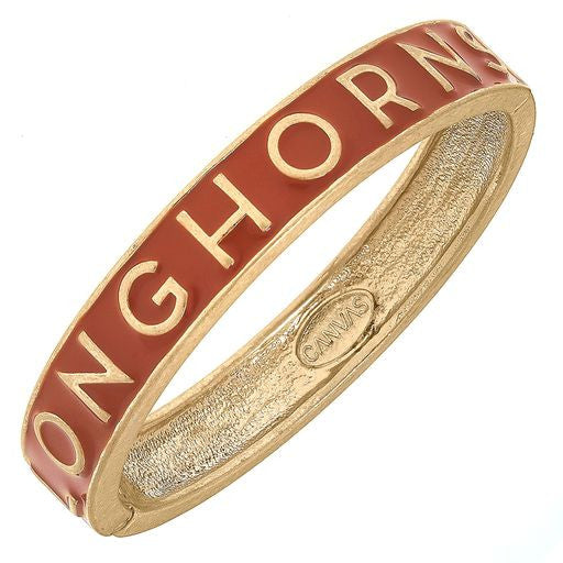 Texas Longhorn Canvas Enamel LONGHORNS Spelled Hinge Bracelet (BO/GLD) (24168B-TEX-BO)