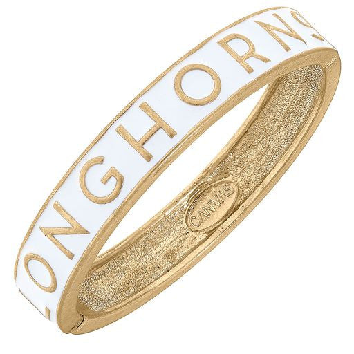 Texas Longhorn Canvas White LONGHORNS Enamel Hinge Bracelet (GLD) (24168B-TEX-WHT)