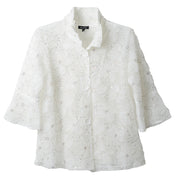 Damee White Beaded Flowers Mesh Jacket