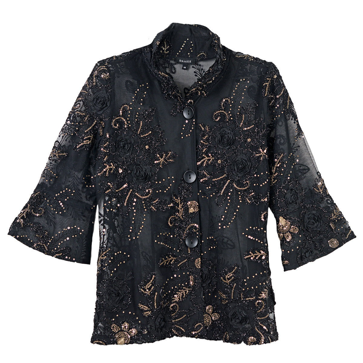 Damee Sequined Flower Mesh Jacket (BLK/BRNZ)