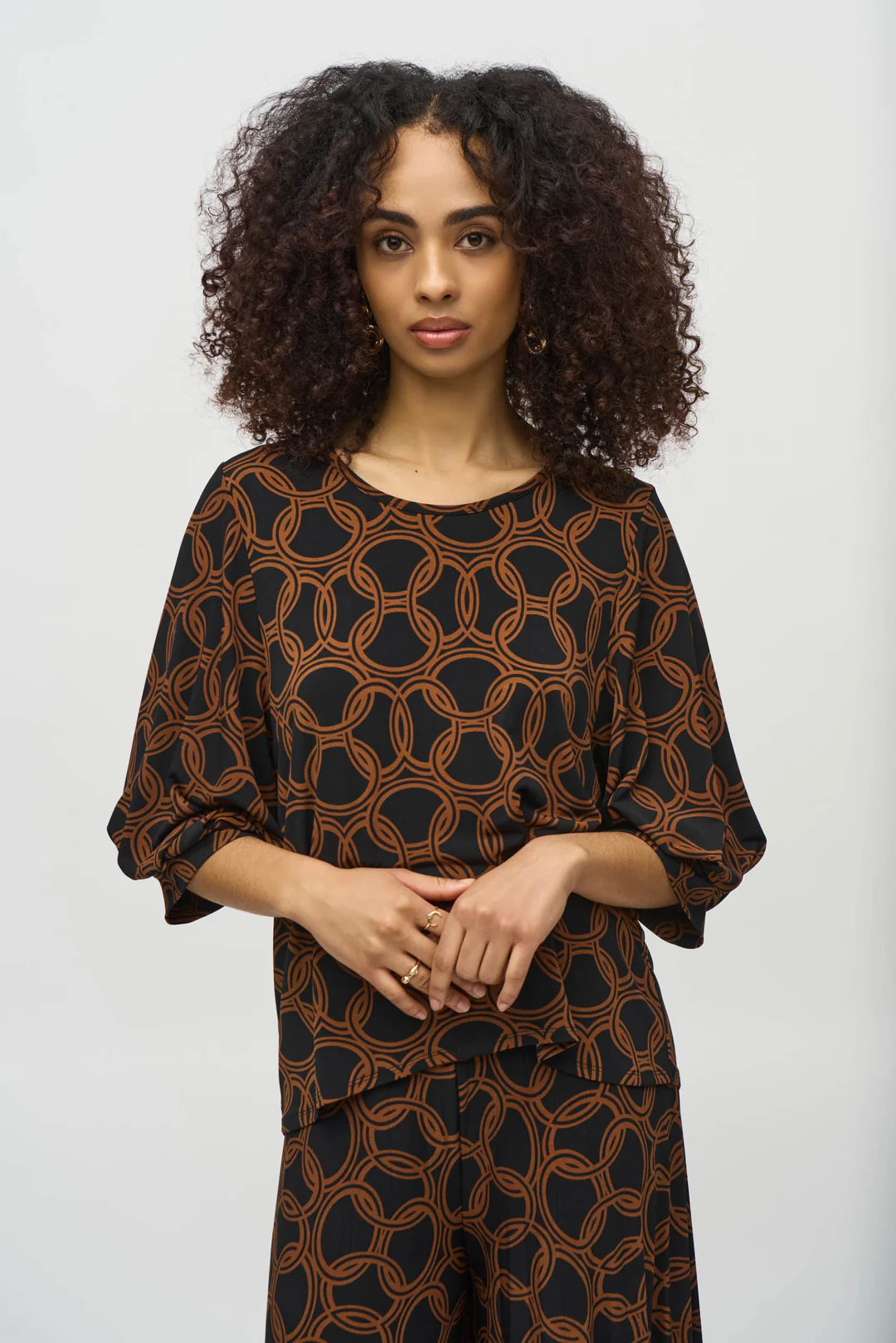 Joseph Ribkoff Chain Print  Top (244080)(Black Chestnut )(Size 16)