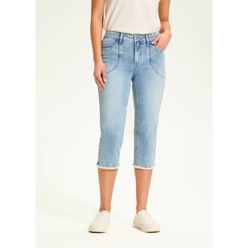 FDJ French Dressing Olivia Crochet Detail Pale Wash Capri Jeans