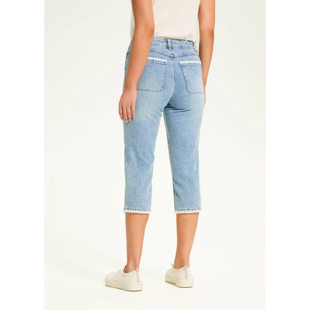 FDJ French Dressing Olivia Crochet Detail Pale Wash Capri Jeans