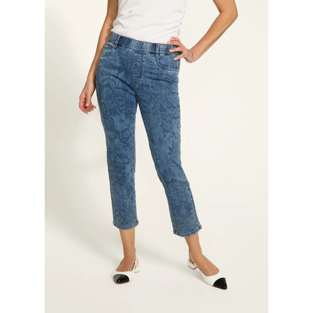 FDJ French Dressing Floral Jacquard Print Pull-On Straight Crop Jeans