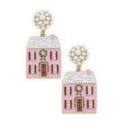 Canvas Style Christmas House Enamel Earrings (24604E-PK) PNK