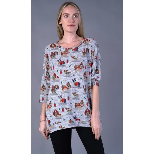 Shana Dog Fleece Dolman Sleeve Top
