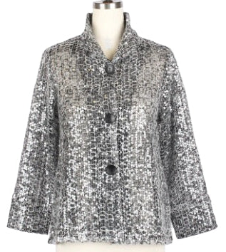Damee Black & White Sequin Fishnet Semi Sheer Jacket (2465)