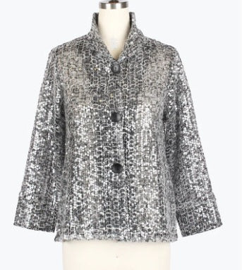Damee Black & White Sequin Fishnet Semi Sheer Jacket (2465)