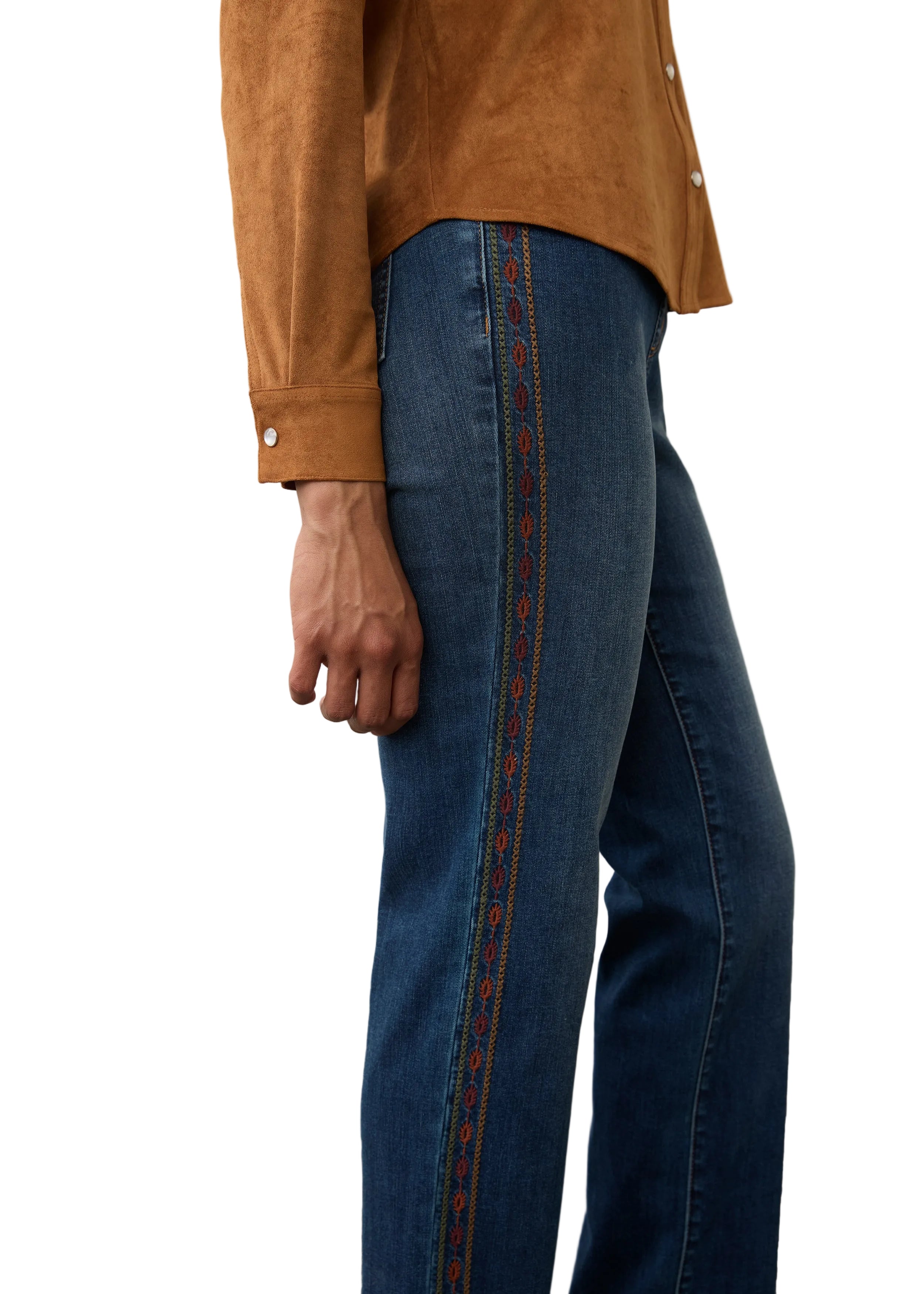 FDJ French Dressing Pull-on Embordered Sides Straight Ankle Jeans (2467669)(Dark Blue)
