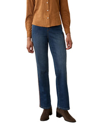 FDJ French Dressing Pull-on Embordered Sides Straight Ankle Jeans (2467669)(Dark Blue)