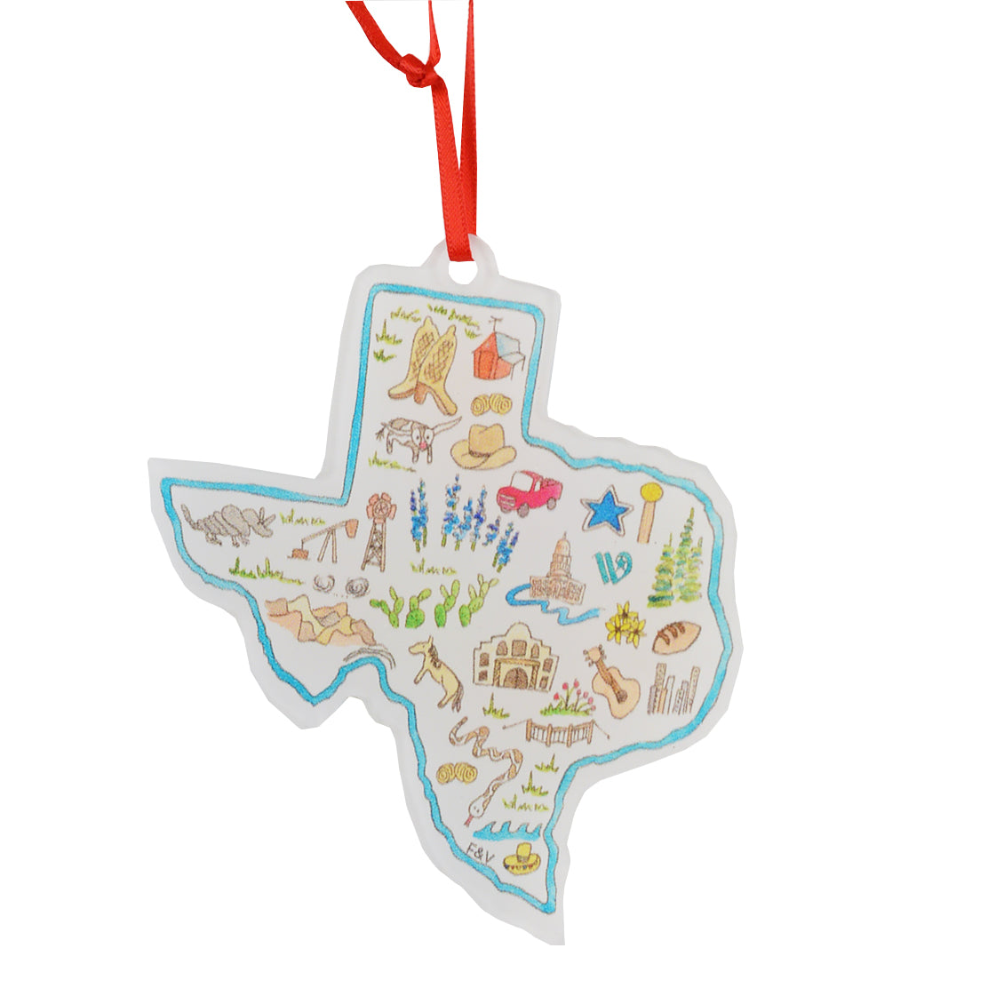 Flower And Vine Texas Shaped Ornament (FVORN02)
