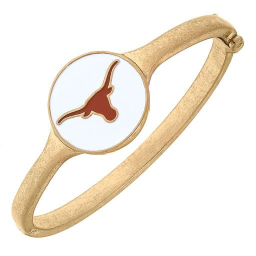 Texas Longhorn Canvas White Enamel Logo Gold Bangle (24687B-TEX-WHT)