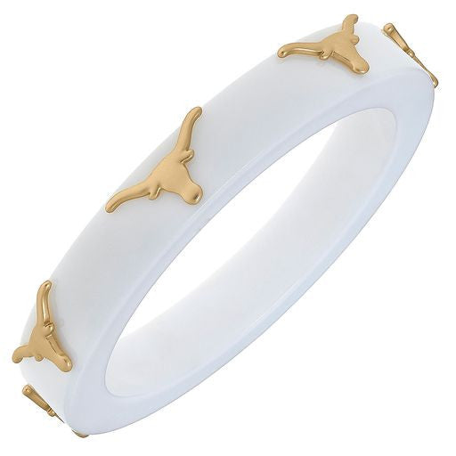 Texas Longhorn Canvas Repeat Logo White Resin Bangle (GLD) (24690B-TEX-WH)