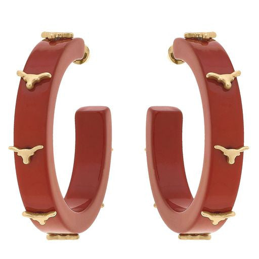 Texas Longhorn Resin Hoop Earrings (BO) (246090-TEX)