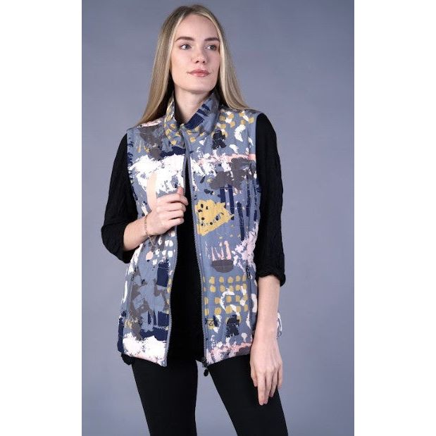 Shana Reversible Print/Solid Puffer Vest (GREY)