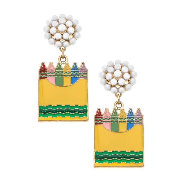 Canvas Crayon Box Enamel Earrings (24939E-MU) YEL