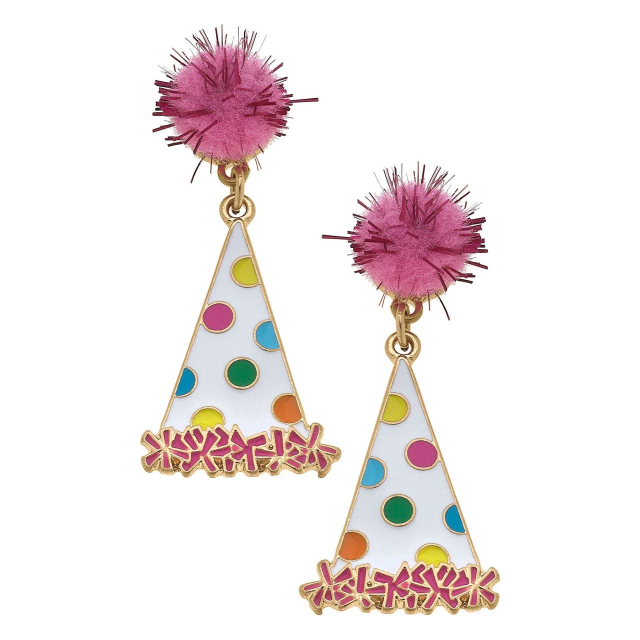 Canvas Style Polka Dot Party Hat Earrings (24969E)