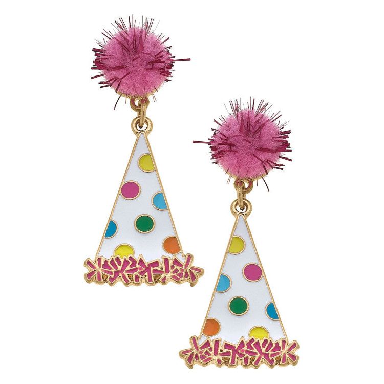 Canvas Style Polka Dot Party Hat Earrings (24969E)
