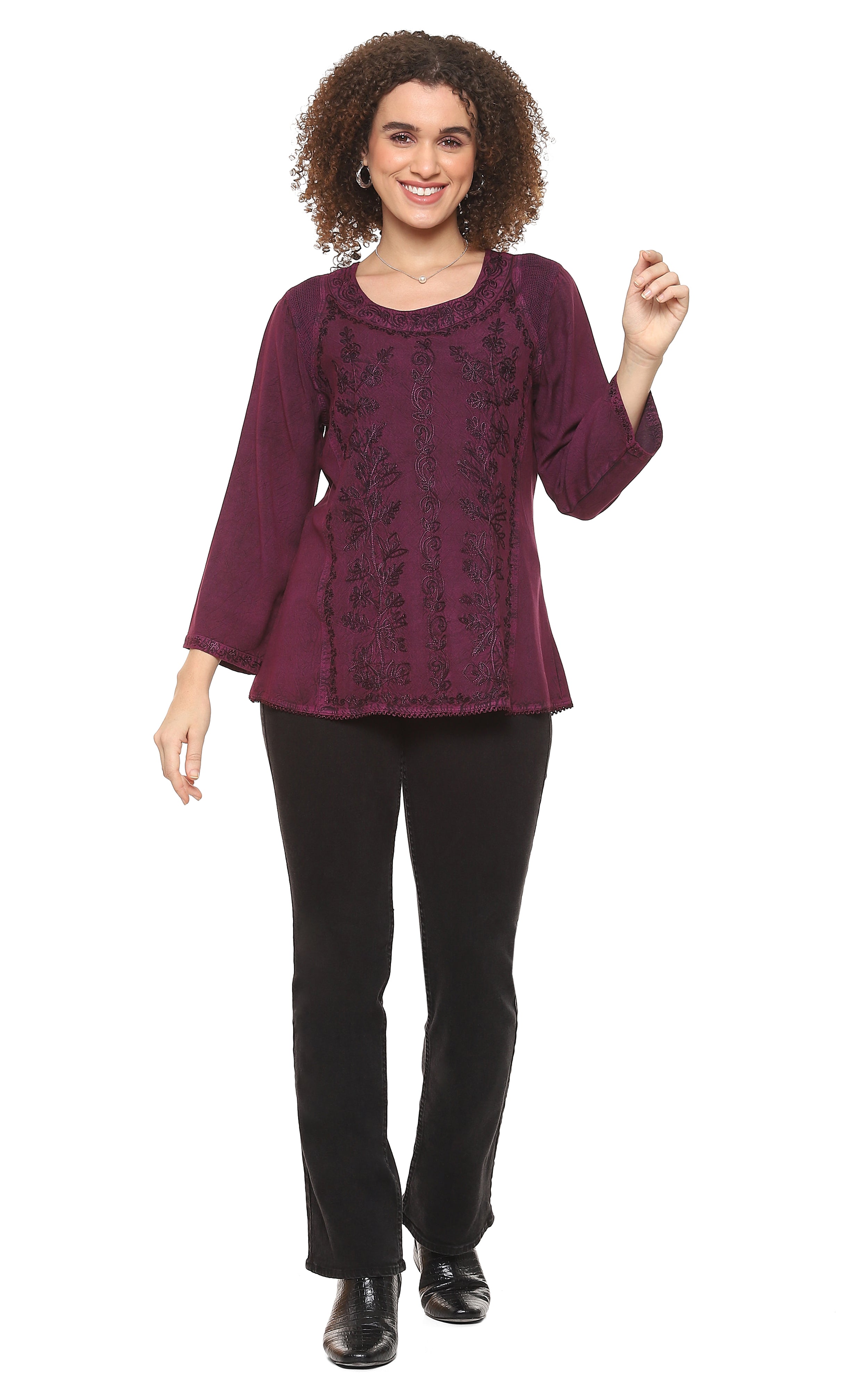 Parsley & Sage Yuki Embroidered Top (24F584C)(Purple)