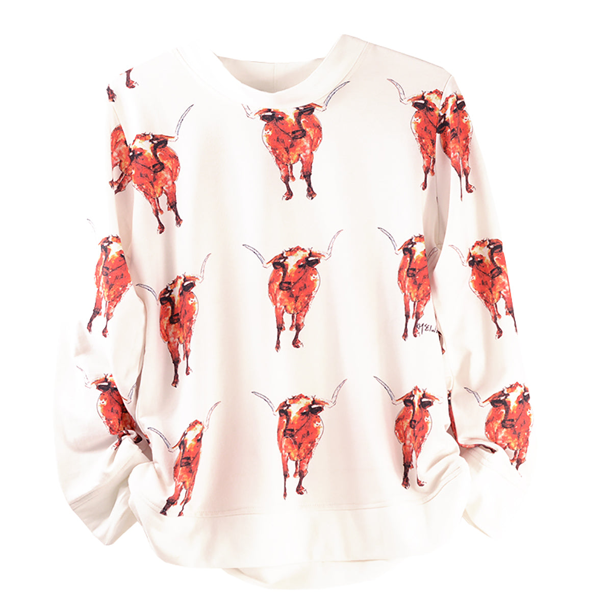 Parsley & Sage Kathleen McElwaine Steer Print Sweatshirt