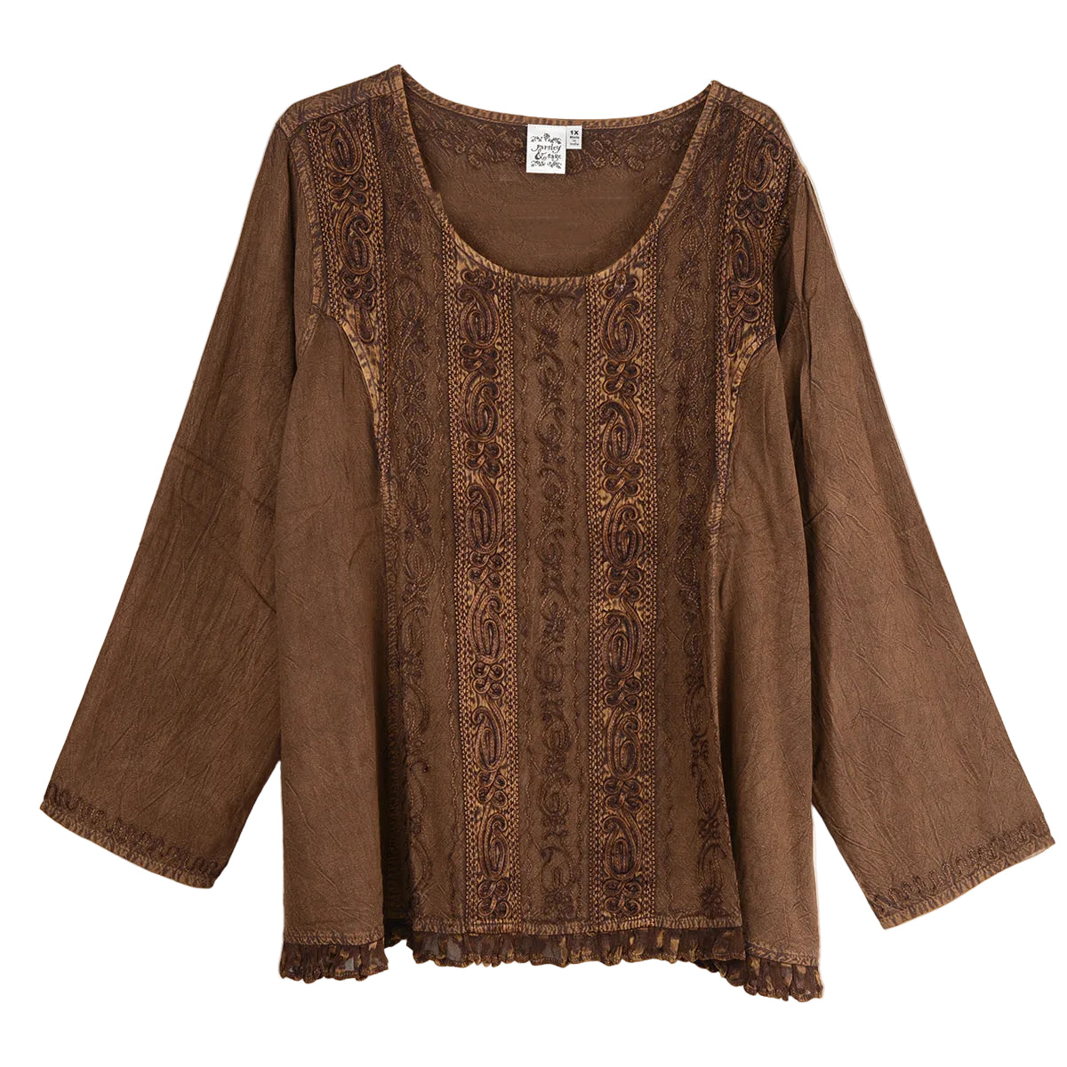 Parsley & Sage Tippy Top Vintage Washed Tonal Soutache Shirt (Gold)(24F581C)