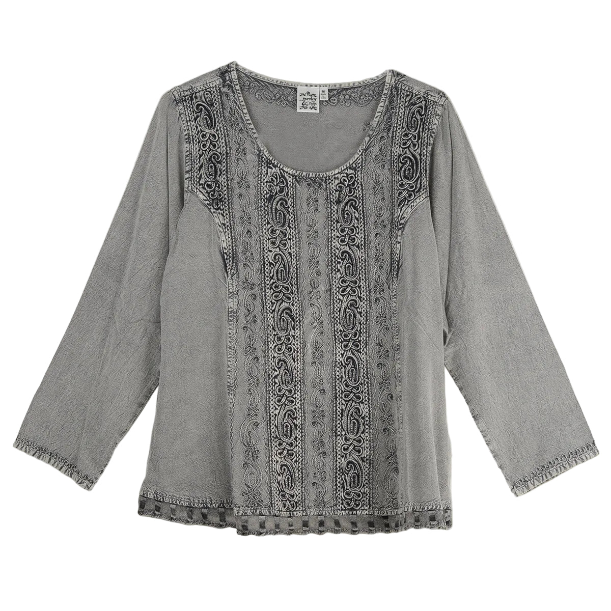 Parsley & Sage Tippy Top Vintage Washed Tonal Soutache Shirt (Silver)(24F581C)