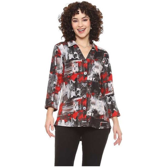 Parsley & Sage Heidi Button Front V-Neck Hi-Low Shirt