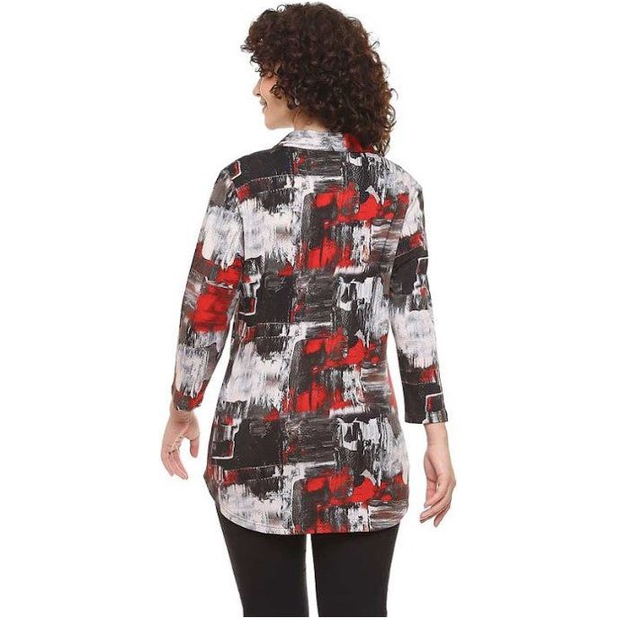 Parsley & Sage Heidi Button Front V-Neck Hi-Low Shirt