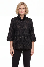 Damee 3D Flower & Sequin Peplum Cut Jacket (2501-Black)