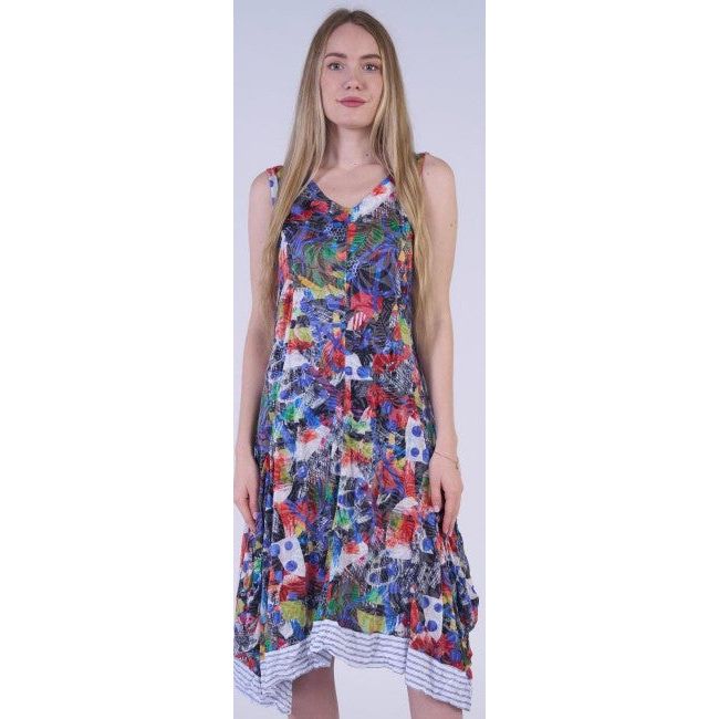 Shana Crinkle Mix Media Print Drape Tank Dress