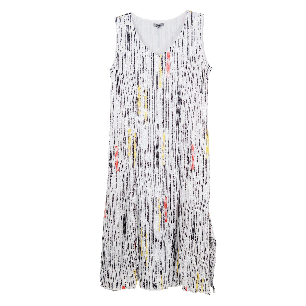 Shana V-neck Vertical Lines Tank Dress (25036)(White)