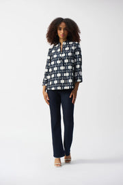 Joseph Ribkoff Geometric Jacquard Trapeze Jacket (251000)(Navy Off White )(Size 14)