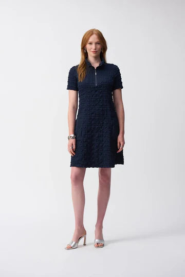 Joseph Ribkoff Bubble Jacquard A-line Dress ( 251084-2166) (Navy)