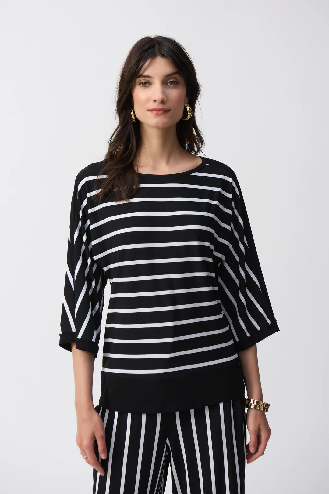 Joseph Ribkoff Knit Stripe Print Top (251190)(Black Vanilla)