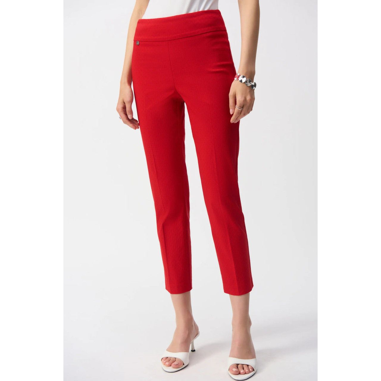 Joseph Ribkoff Textured Red Pull-On Crop Pant