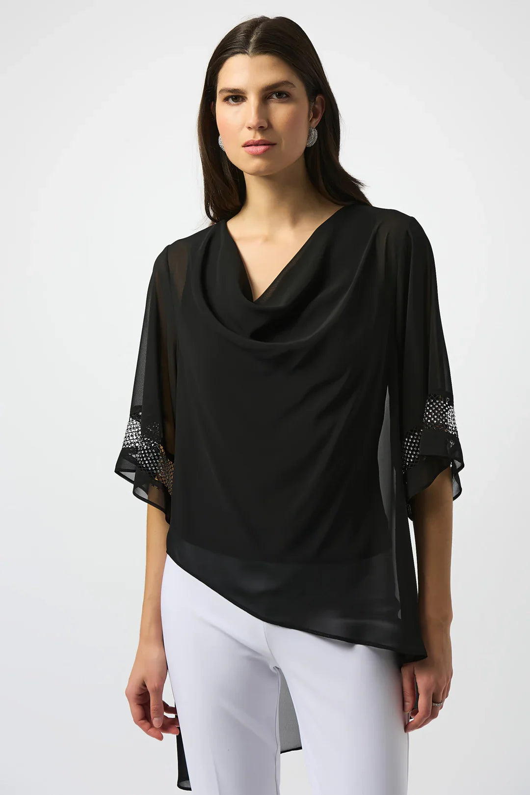 Joseph Ribkoff Signature Asymmetrical Layered Bling Top (251740)(Black)(Size 10)