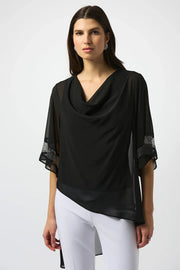 Joseph Ribkoff Signature Asymmetrical Layered Bling Top (251740)(Black)(Size 10)